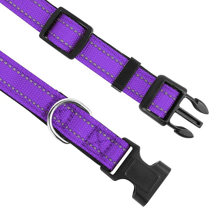Reflective Dog Collar, Adjustable Soft Neoprene Padded Nylon Pet Collars with Buckle for Extra Large Dogs, Purple,XL