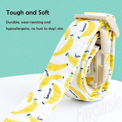 Faygarsle Cute Banana Print Dog Collar Spring Summer Design for Small Medium Large Dogs White and Yellow S
