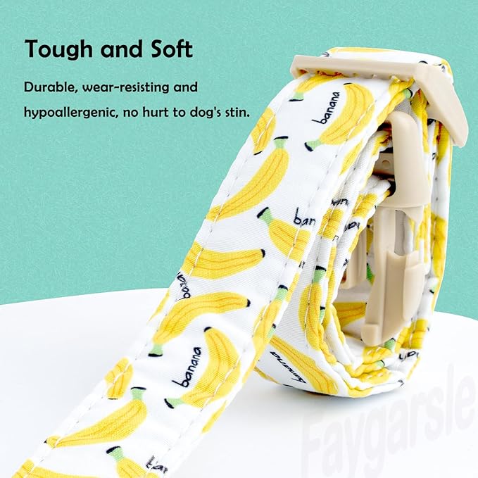 Faygarsle Cute Banana Print Dog Collar Spring Summer Design for Small Medium Large Dogs White and Yellow XS