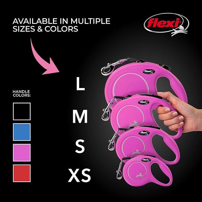 FLEXI New Classic Cord Retractable Dog Leash for Small Dogs up to 26 lbs. – 16 ft., Pink | Tangle-Free Pet Walking Leash with One-Handed Brake, Pause, Lock|German Quality Product