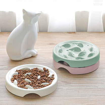 Slow Feeder Bowl for Cats and Small Dogs,Cilkus Fish Pool Design, Fun Interactive Bloat Stop Puzzle Feeder Bowl Healthy Eating Diet Made of Melamine Food Grade Material Dishwasher Safe (White)