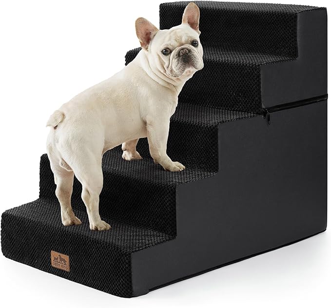 Dog Stairs for Small Dogs, 17.7" Extra Wide Detachable Pet Stairs for Couch and Bed, 23.6" H Non-Slip Dog Steps for Puppies and Old Cats, 17.7x29.5x23.6 inch, Black