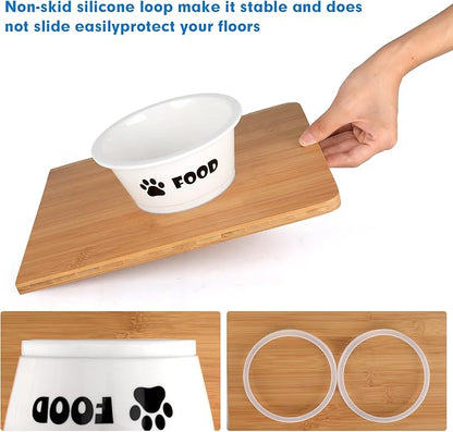 FOREYY Set of 2 Ceramic Dog Cat Bowl Set, Pet Porcelain Food and Water Feeder Dish Bowls with Anti Slip Band, Dishwasher and Microwave Safe (Small)