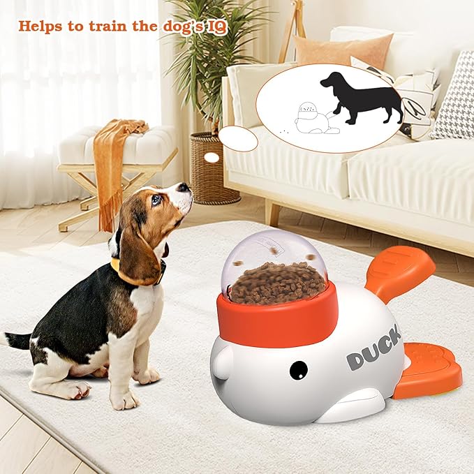 Interactive Dog Treat Dispenser Toy & Slow Feeder Dog Bowls - Duck-Shaped Puzzle Toy for Mental Stimulation, Adjustable Food Outlet for Small to Medium Cats and Dogs