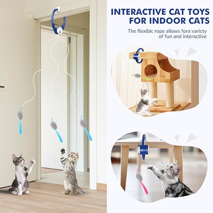 Interactive Cat Toys for Indoor Cats, Automatic Electric Flying Bird Feather Wand Toy, Rechargeable Electric Exercise Feather Toy for Bored Kittens and Adult Cats, Dark Blue