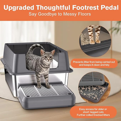 XXL Stainless Steel Litter Box with Lid, 28" Lx20 W Extra Large Cat Litter Boxes for Big Cats, Jumbo Metal Litter Box with Footboard & Scoop,Anti-Leakage,Non-Sticky,Odorless,Easy to Clean