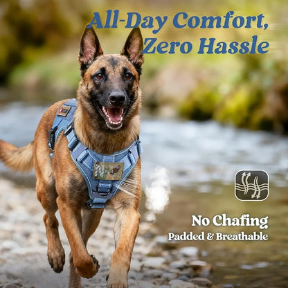 rabbitgoo Tactical Dog Harness for Large Dogs, No Pull Upgraded Reflective Heavy Duty Molle Vest with Handle, Adjustable Military Service Dog Vest for Walking Hiking Training, Blue, XL