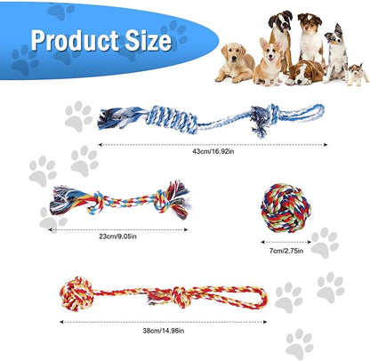 Aerbee 4PCS Rope Toys for Dogs, Puppy Teething Toys for Entertainment, Knots Dog Toy for Smart Newborn Pet, Doggy Interactive Chew Dental Pack of 4