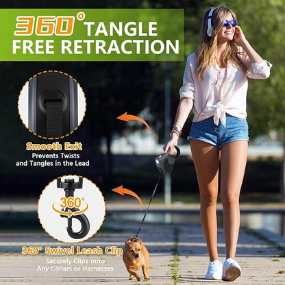 Retractable Dog Leash with Flashlight, 16ft Dog Walking Leash for Dogs up to 77lbs, 360° Tangle-Free Nylonup Leash, Anti-Slip Handle - Grey