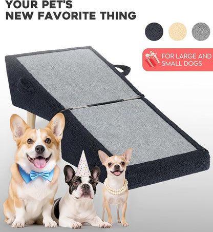 Dog Stairs for Small Dogs and Cats – 2-in-1 Dog Ramp for Couch and Low Bed, 16.5'' Foldable Wooden Pet Ramp, Sturdy Multi-Use Split Ottoman Design, Dark Blue