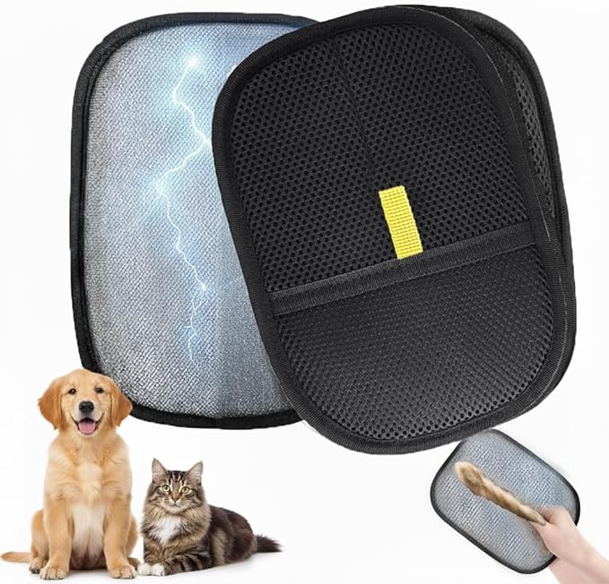 Pet Hair Remover Glove (2-Pack)-Reusable Dog & Cat Fur Remover Mitt for Furniture, Couch, Clothes, Bedding & Car Interior-High-Efficiency Lint Brush with Breathable Mesh, 7" x 9.5"