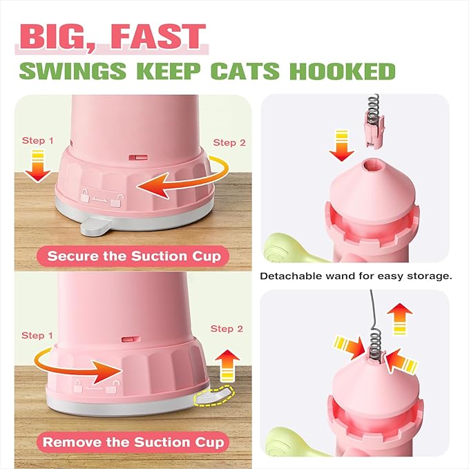 Cat Interactive Chase Toys for Indoor Cats, Enhanced Suction Cup Cat Teaser Wand, Kitty Enrichment Toy Weight Loss Exercise Toy for Kitten Adult Cats Boredom Relief Keep Them Busy