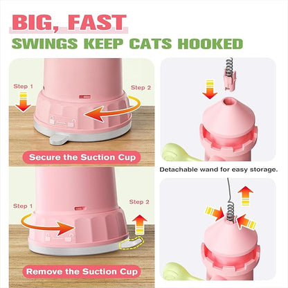 Cat Interactive Chase Toys for Indoor Cats, Enhanced Suction Cup Cat Teaser Wand, Kitty Enrichment Toy Weight Loss Exercise Toy for Kitten Adult Cats Boredom Relief Keep Them Busy