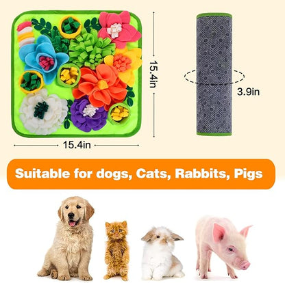 Snuffle Mat for Dogs, Sniff Mat Slow Feeding Mat for Small Pets Cats, Rabbits - Help Stress Relief and Training - Stimulate Your Pet's Foraging Skills! (Bright Green)