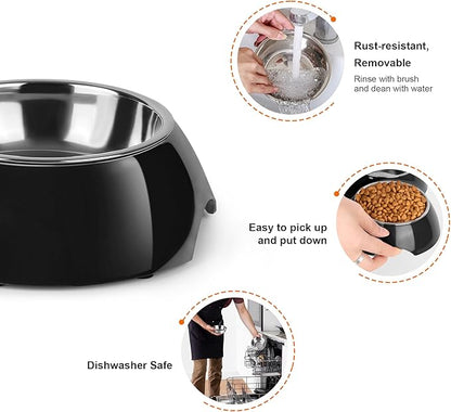 Double Dog Bowls Set – Non-Slip Pet Food & Water Dishes with Resin Stand, Includes Small (1 Cup) & Medium (2 Cups) Bowls – Ideal for Puppies and Cats –Black