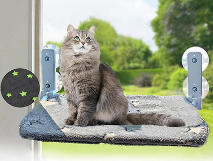 Foldable Cat Hammock for Window Glow in The Dark Cordless Cat Window Perch for Large Cats and Kittens, Soft and Thick Blanket with Zipper, Sturdy Never Fall