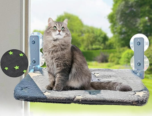 Foldable Cat Hammock for Window Glow in The Dark Cordless Cat Window Perch for Large Cats and Kittens, Soft and Thick Blanket with Zipper, Sturdy Never Fall