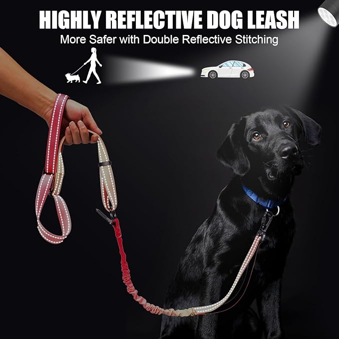 Heavy Duty Hands Free Dog Leash, 5-7 FT Reflective Adjustable Waist Dog Leash Belt with Padded Handles, Shock Absorbing Bungee and Car Seat Belt for Large Medium Dogs (Gradient Rose, XL)