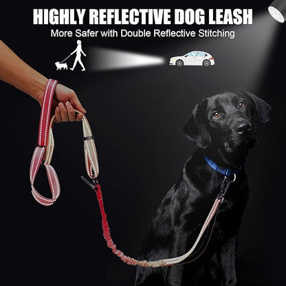 Heavy Duty Hands Free Dog Leash, 5-7 FT Reflective Adjustable Waist Dog Leash Belt with Padded Handles, Shock Absorbing Bungee and Car Seat Belt for Large Medium Dogs (Gradient Rose, XL)