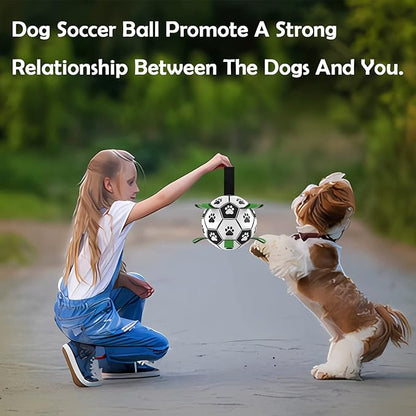 Dog Toys Soccer Ball with Straps, Interactive Toys for Tug of War, Puppy Birthday Gifts, Dog Tug Water Toy, Durable Dog Balls for Medium & Large Dogs（5 Inch