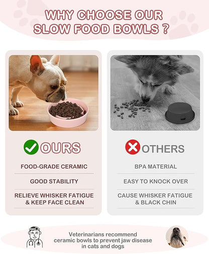 TRUVIC Ceramic Slow Feeder Dog Bowls, 1.5 Cup Puzzle Slow Feeder Bowls for Fast Eaters, Ceramic Dog Food Dish no Black Chin, Puzzle Bowl for Medium Dogs, Pink