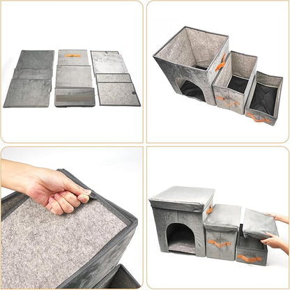 Dayard Dog Stairs with Storage, Foldable Dog Steps for Sofa High Beds, Portable Pet Storage Stepper for Small Pets Dogs Cats, 3 Steps Grey