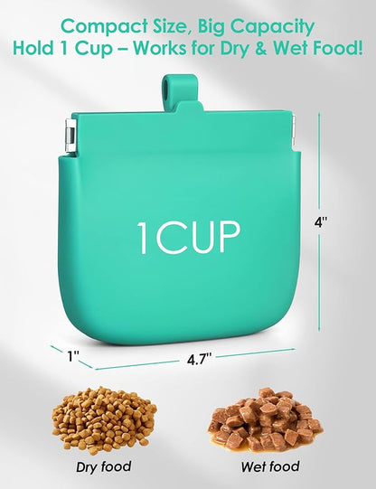 RBibei【One-Hand Access Silicone Dog Treat Pouch, Small Pocket Sized Training Pouch with Pull Tab & Auto Closing Lid for Easy Pet Training & Walking (Turquoise)