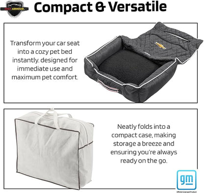 Seat Armour Chevrolet PetBed2GO Dog Car Seat Cover – 2-in-1 Pet Bed & Car Seat Protector – Full Protection Pet Car Seat, 26x20x6 in, 3.5 lbs, Black