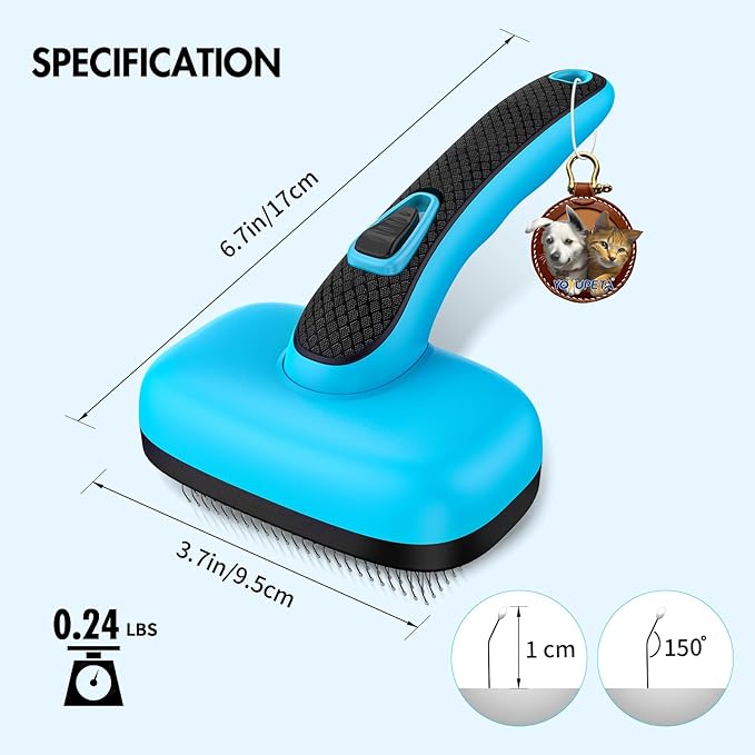 3PC Dog Brush Kit - Self-Cleaning Slicker Brush with Bath Brush & Undercoat Rake | Deshedding Tools for Large - Small Dogs & Cats, Professional Pet Grooming Set for Heavy Shedding, Blue