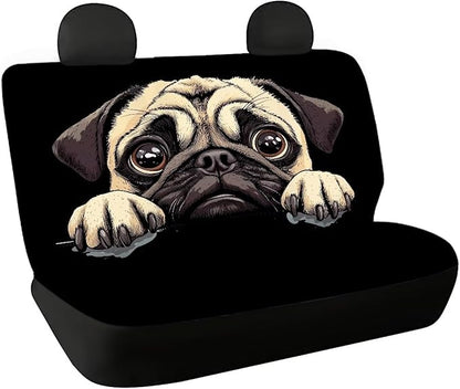 AFPANQZ Pug Dog Car Seat Cover for Rear Bench Seats Polyester Fabric Protects Against Dirt Pet Fur Dog Hair, Easy to Install with Universal Fit for Cars Trucks and SUV