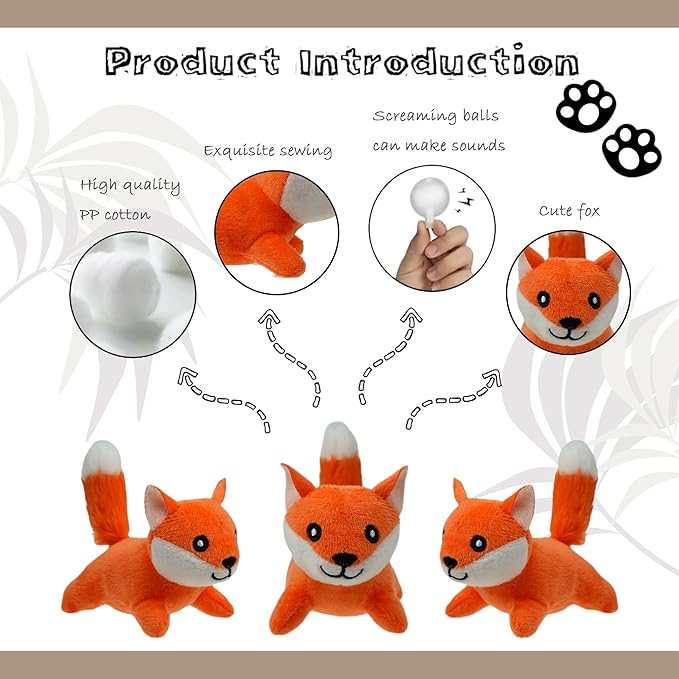 Hide and Seek Dog Toys Squeaky Fox Plush Toy with Crinkle Trunk, Interactive Dog Toy to Keep Them Busy Pet Teeth Clean Chew Toys for Small & Medium Dogs (Tree Trunk Hideout with 4 Fox)