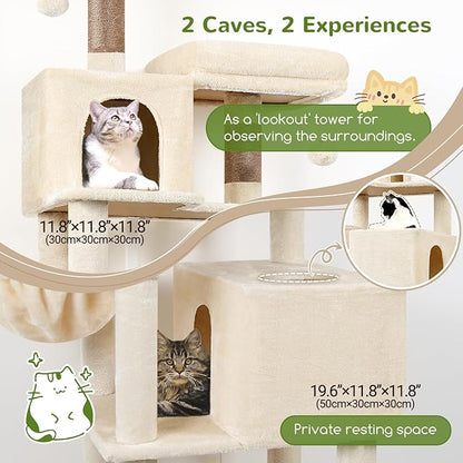 Globlazer Cat Tree Tower, 76-Inch Extra Tall Multi-Level Cat Furniture with Cozy Condos, Hammock and Perches for Adult Cats, Perfect for Climbing, Scratching, and Play, F76, Beige