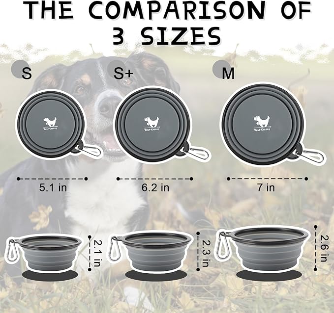 Collapsible Dog Bowls for Travel, 2-Pack Dog Portable Water Bowl for Dogs Cats Pet Foldable Feeding Watering Dish for Traveling Camping with Carabiners, BPA Free (Grey&Navy, Medium (Pack of 2))
