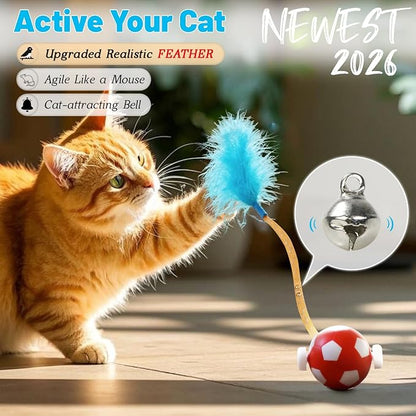 Interactive Cat Toys with Feather Snappy Tail for Bored Indoor Adults Cats, Safe Rolling Toys Ball with 3 Models, Automatic Cats Toy for Any Floor, Electric Moving Cat Enrichment Toy