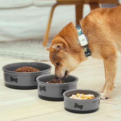Sweejar Ceramic Dog Bowls with Bone Pattern, Dog Food Dish for Medium Dogs, Porcelain Pet Bowl for Water 35 Fl Oz (Gray)