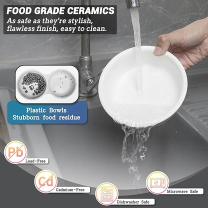 Ceramic Elevated Dog Bowl Set - Double Dog Food and Water Bowls with Metal Stand - Raised Pet Dishes for Puppies and Cats - 1 Cup - 13.5 fl oz - Matte White
