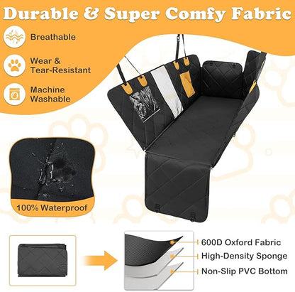 Dog Car Seat Cover, Dog Cover for Back Seat with Breathable Mesh, 2 Storage Pockets, 2 Side Straps, Dog Seat Cover Hammock for Cars, Trucks & SUVs (Large Size)