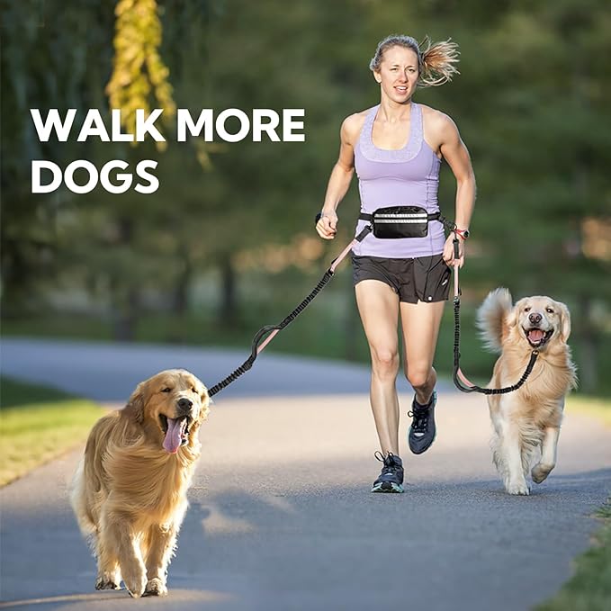 Hands Free Dog Leash, Waist Leash for Dog Walking 2 Dogs with Padded Handles, Dog Walking Accessories, Tangle Free, No Pull