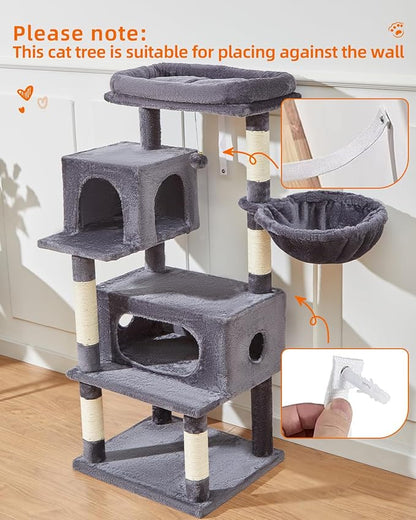 Taoqimiao Cat Tree,49-Inch Cat Tower for Indoor Cats,2 Luxurious cat condo with Adjustable Large Hanging Baskets and Large Luxurious Perch Smoky Gray MS029LG