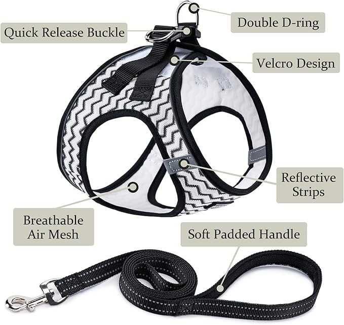BOOMIBOO Dog Harness with Leash Set, No Pull Adjustable Reflective Step-in Puppy Pet Vest Harnesses for Small Medium Large Dogs and Cats,White Stripe L