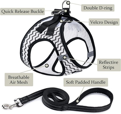 BOOMIBOO Dog Harness with Leash Set, No Pull Adjustable Reflective Step-in Puppy Pet Vest Harnesses for Small Medium Large Dogs and Cats,White Stripe L
