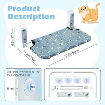 Glow in The Dark Cat Window Perch, Large Foldable Hammock Bed with 4 Strong Suction Cups and Warm Soft Zipper Removable Cushion for Indoor Cats (Moon)