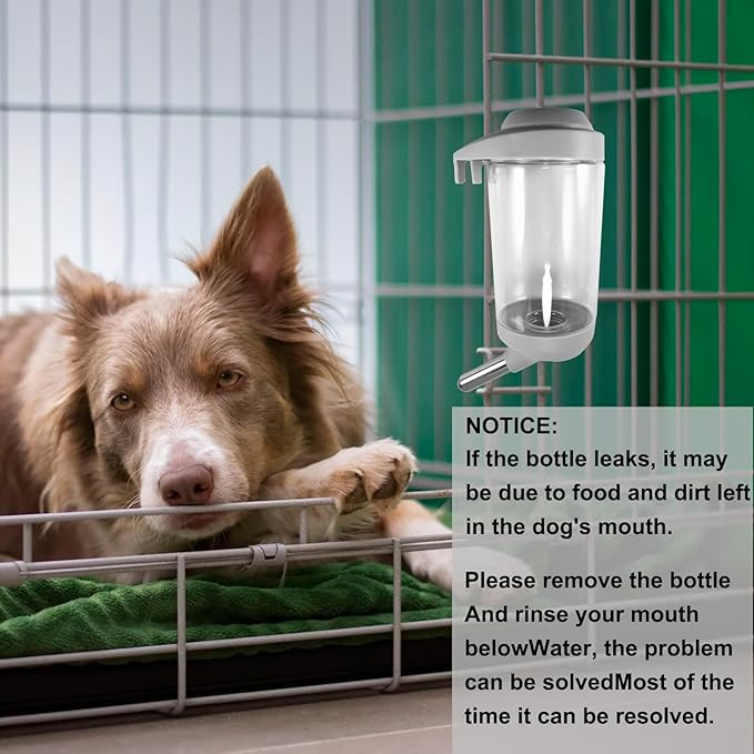 Dog Crate Water Bottle - 12 oz No Drip Kennel Pet Water Dispenser, Easy-to-Use Cage Water Bottle for Dogs, Cats, Small Animals, 350ML, Grey