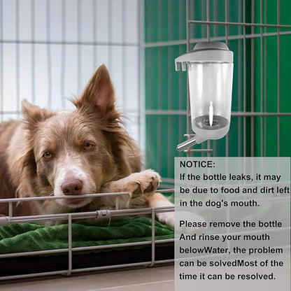 Dog Crate Water Bottle - 12 oz No Drip Kennel Pet Water Dispenser, Easy-to-Use Cage Water Bottle for Dogs, Cats, Small Animals, 350ML, Grey