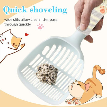 Cat Litter Scoop, Kitty Litter Scoop, Cat and Dog Poop Collector, 3-Layer Mesh Design, Cute Cat Paw Handle, Easy Clean Plastic Scooper