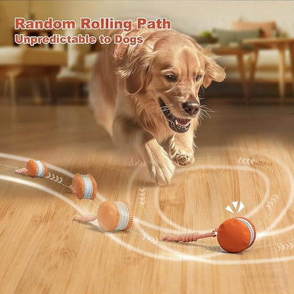 Interactive Dog Toy – Automatic Electric Rolling Ball with Rope, Motion-Activated Play, Random Movement, Rechargeable, Ideal for Boredom Relief for All Dog Sizes