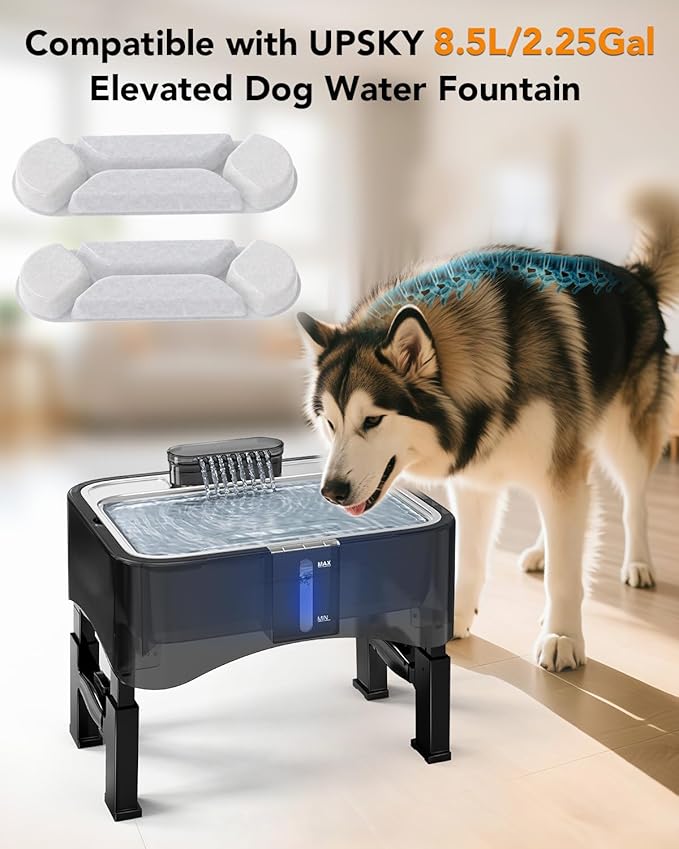 UPSKY 2.25Gal Elevated Dog Water Fountain Filters - 10 Replacement Filters, 6 Pre-Filter Sponges & 1 Cleaning Brush