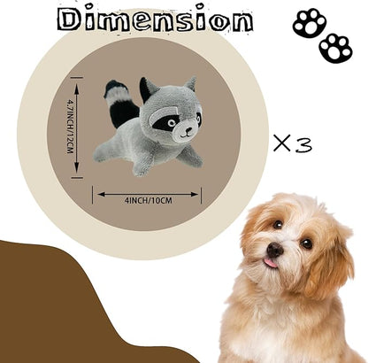 Raccoon Plush Dog Toy Squeaky Toy, Interactive Hide and Seek Replacement Dog Toys for Small & Medium Dogs (3Pcs Squeaky Raccoon)