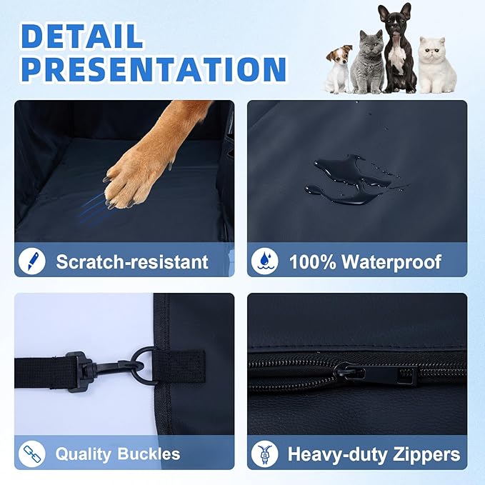 Back Seat Extender for Dogs | Waterproof, Anti-Scratch, PU Leather Cover | Hard Bottom Holds 400 lbs | Dog Hammock for Car | Pet Backseat Protector | Large Space | Dog Travel Bed for Car & SUV