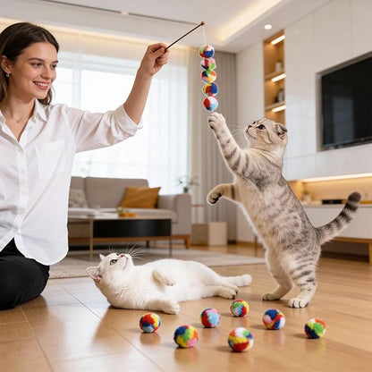 Ouligay 20 PCS Silent Cat Pom Pom Balls Soft Plush Cats Ball 1.6 Inch Rainbow Cat Toy Balls Interactive Lightweight Kitten Puff Ball for Cats Kitten Pet Playing Exercising